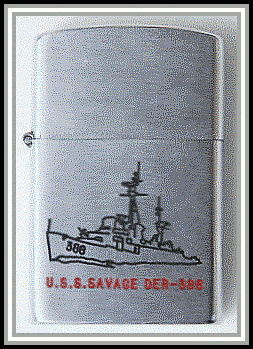 photograph of  Lighter. USS SAVAGE DER-386 Beta One Hundred Windproof. Made in Japan. 