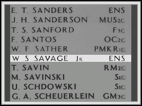 Close-up photograph of Walter Savage's name on scroll.