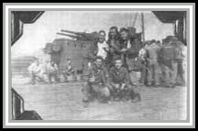 photograph of crew celebrating end of war