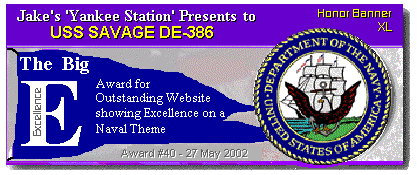 Jake's Yankee Station (The Big E Award for Outstanding Website showing Excellence on a Naval Theme) Honor Banner #40