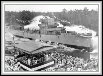 photograph of USS Savage on launching day 15 July, 1943