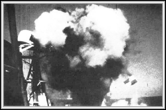 photograph showing detonation of AGM-88 off radar mast of USS Savage