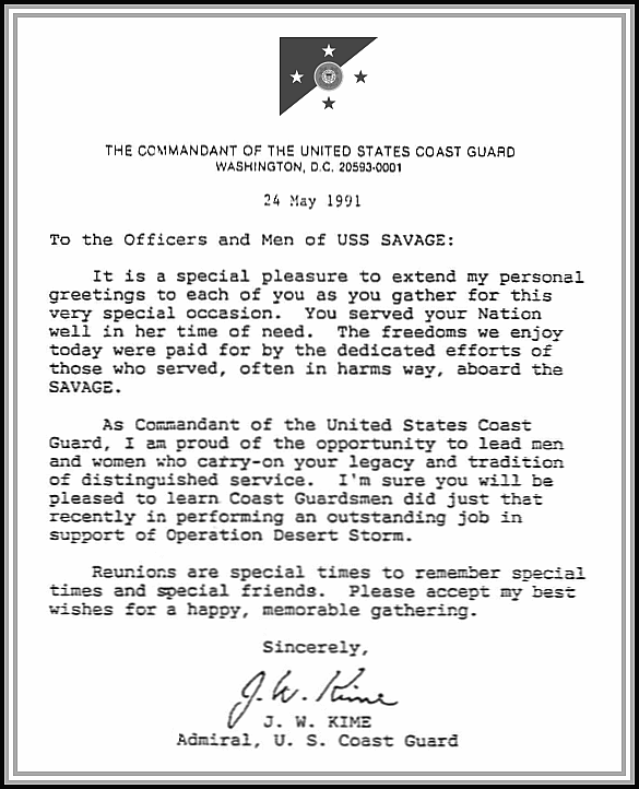 scanned copy of note from Admiral J. W. Kime