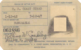 scan of U. S. Coast Guard Satisfactory Service Card (back)
