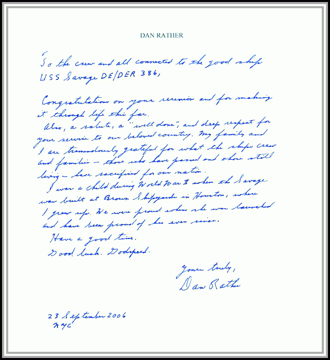 scan of letter from Dan Rather.