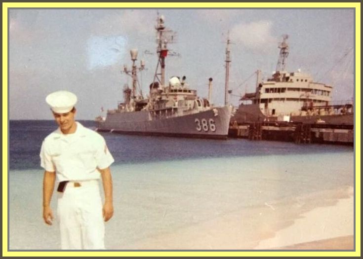 photograph of Liberty in Guam with ship in background 1965