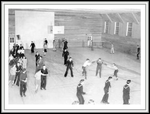 photograph of crewmembers in Seward, Alaska skating rink 1945