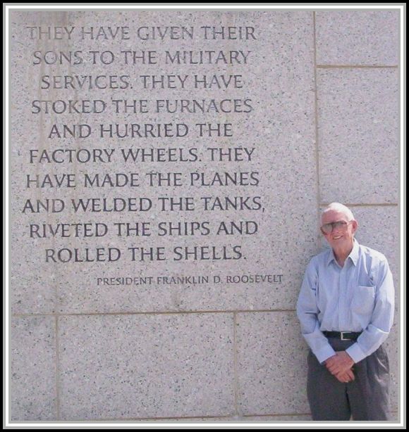 photograph of Rollins Coakley - National World War II Memorial , Eastern Corners Inscription (President Franklin D. Roosevelt) 