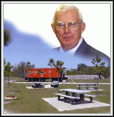 photograph of Rollins W. Coakley and Railway Park featuring the restored caboose