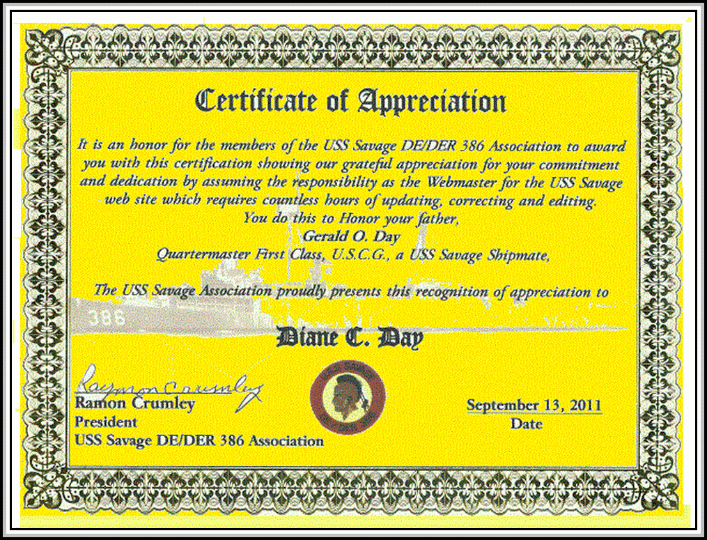 Certificate of Appreciation