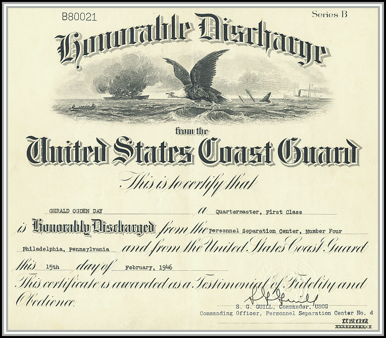 scan of Honorable Discharge from the United States Coast Guard - front