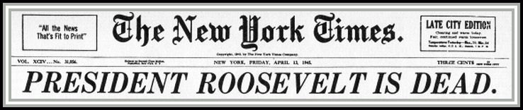 scan of The New York Times header announcing FDR's death.