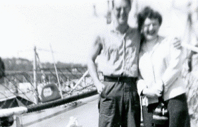 photograph of Roger "Chris" Cristen and unknown visitor
