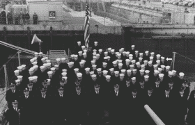 photograph of the DER-386 Recommissioning crew in 1955 aboard deck 