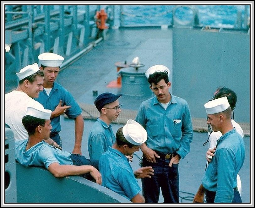 photograph showing Steve May is on the left  in this picture. Also, Tom Sember, Rick Miller, LeRoy Smith,  Larry Stier, Gagner, Parker on watch and a Boilerman (name unknown).